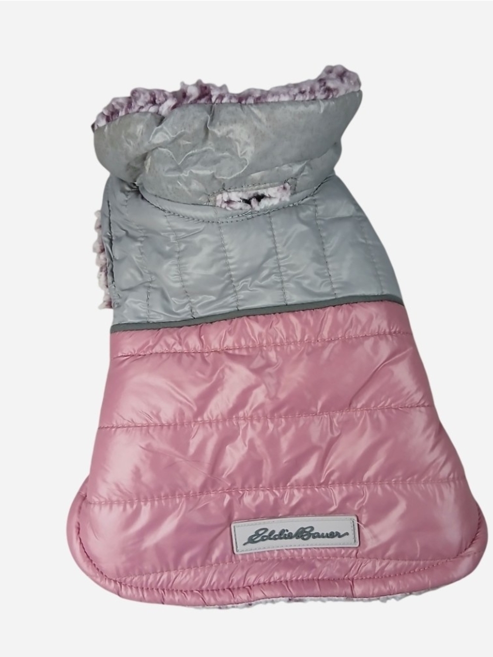 Eddie Bauer Pink and Gray Quilted Dog Puffer Coat